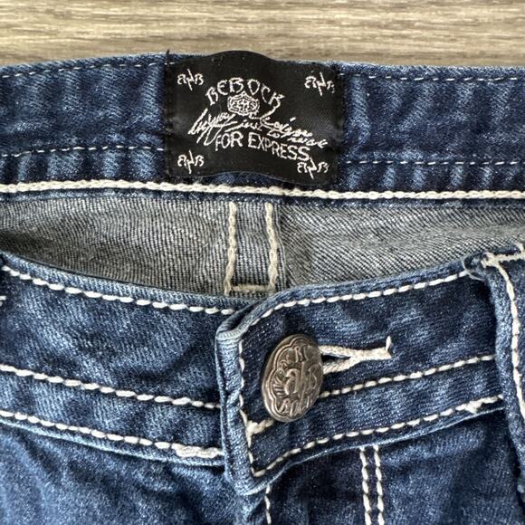 ReRock Express Distressed Bootcut Denim Jeans Dark Wash sz 6 Short - Picture 4 of 8